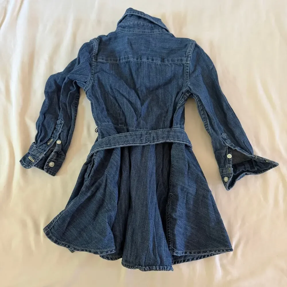Ralph Lauren Dark Denim Shirt Dress Belt Buttons 2T Preppy